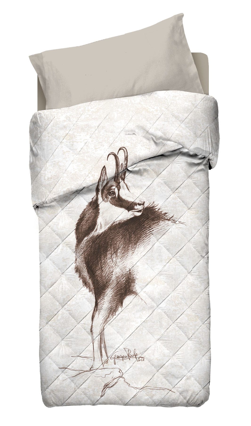 Angolo di Paola trapuntino disegno camosci e vari ungulati