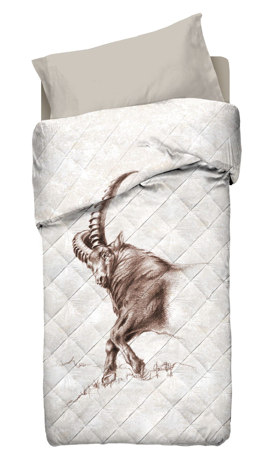 Angolo di Paola trapuntino disegno stambecco e vari ungulati