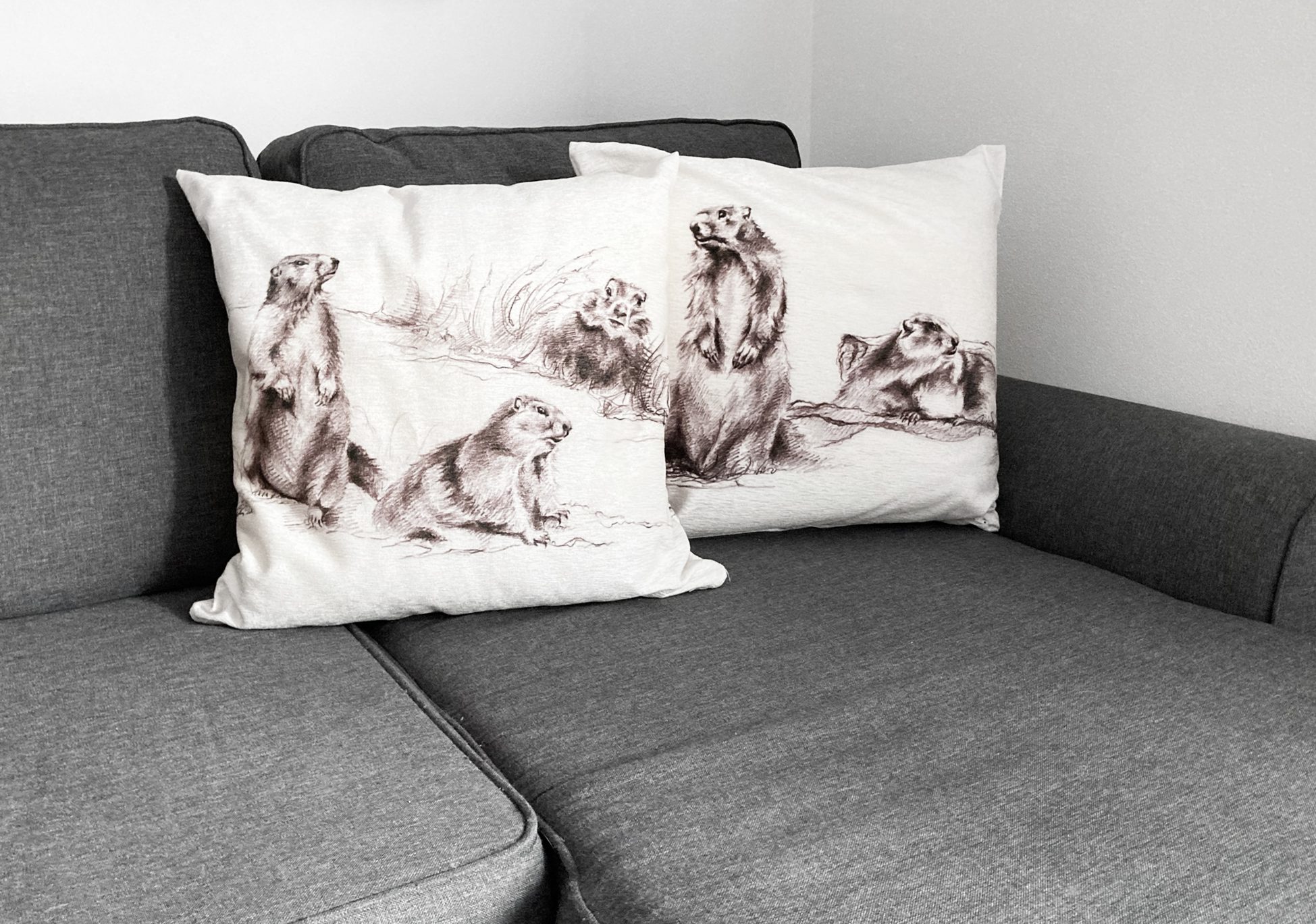 Cuscino divano disegno marmotte angolo di Paola